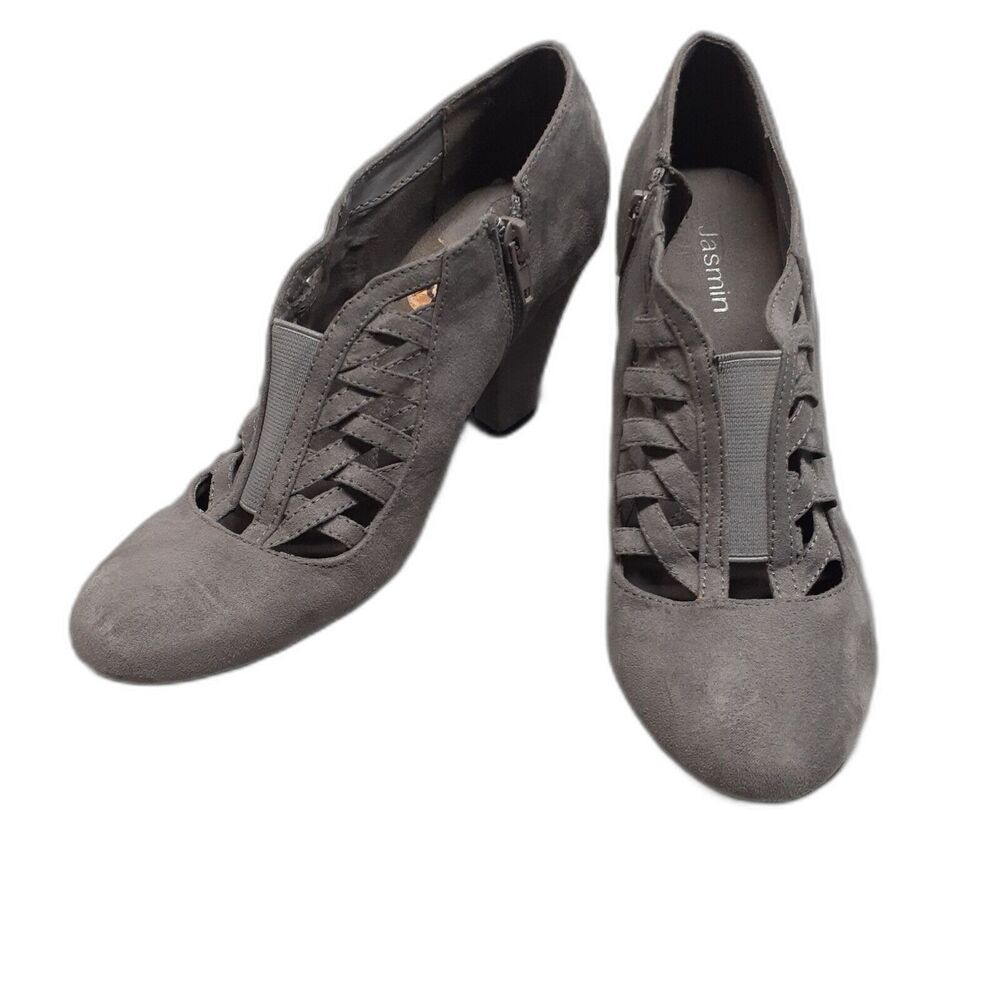 Jasmin Womens's Size 8 Arsenal Gray Stretch Cutout Chunky Booties Heels Zip